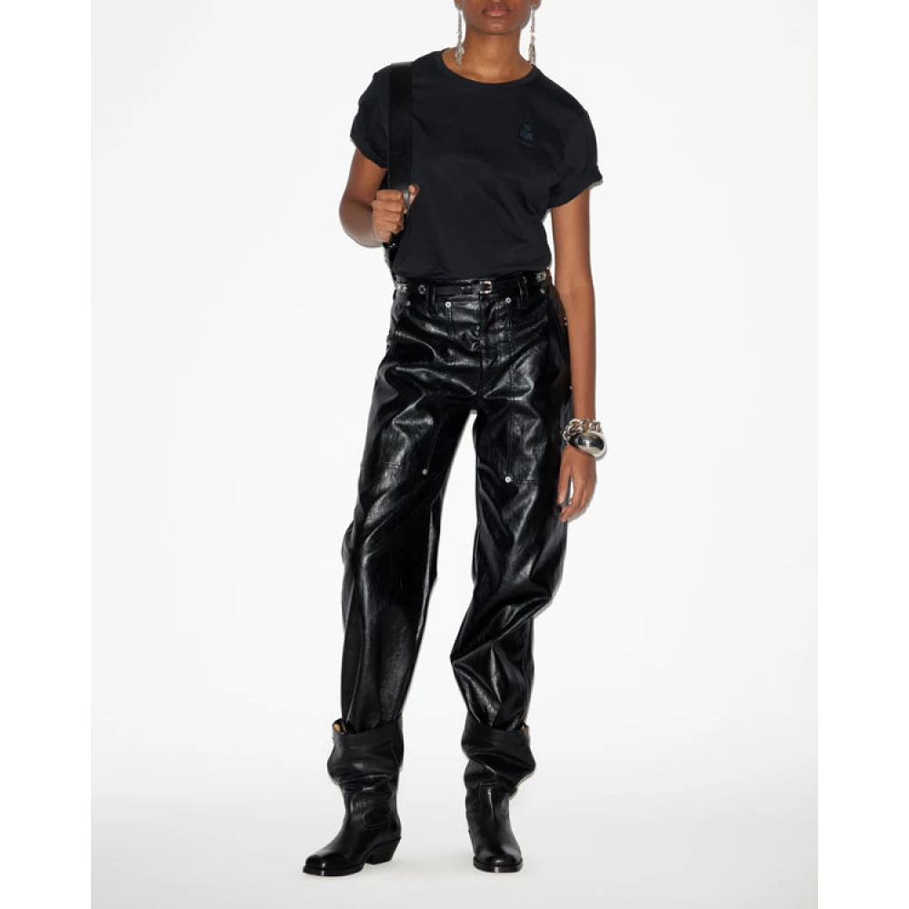Isabel Marant Étoile Zwart Katoenen Logo T-Shirt Korte Mouw Black Dames