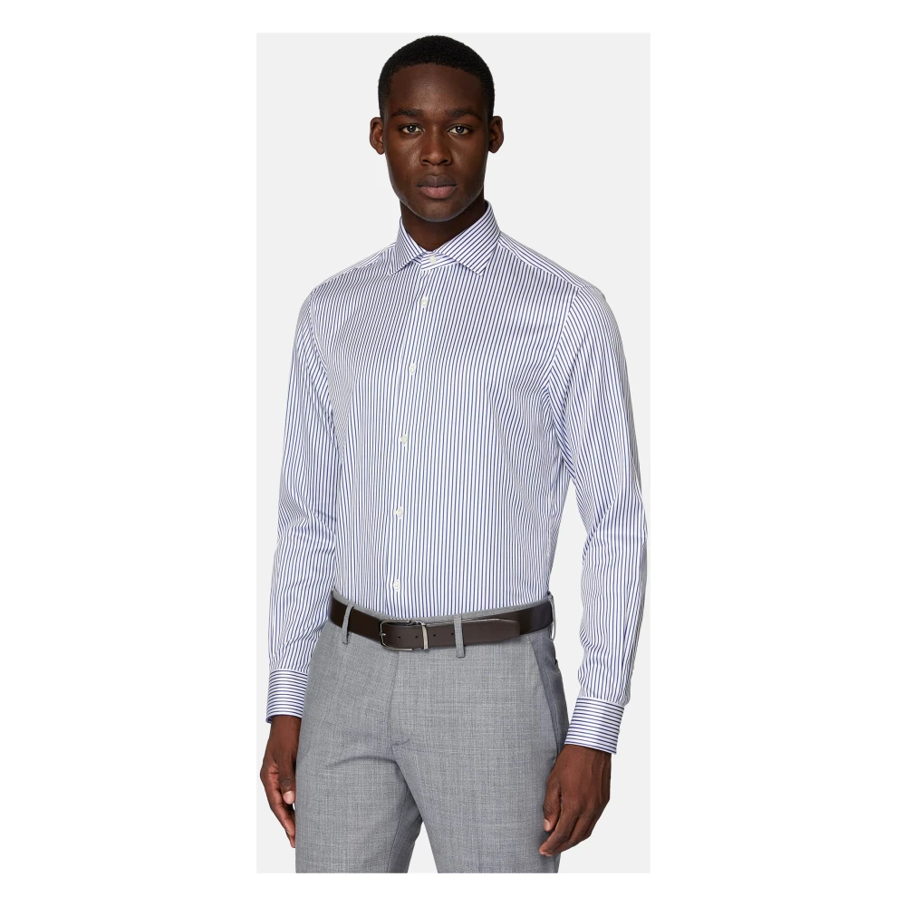 Boggi Milano Regular Fit gestreept overhemd van katoenen twill Blue Heren
