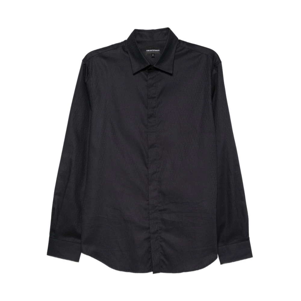 Emporio Armani , Casual Shirts, Male, Blue, Xl, Regular Fit Shirt In Cotton Jacquard