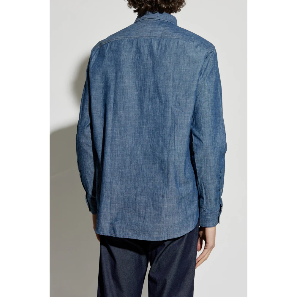 Emporio Armani Overhemd met geborduurd logo Blue Heren