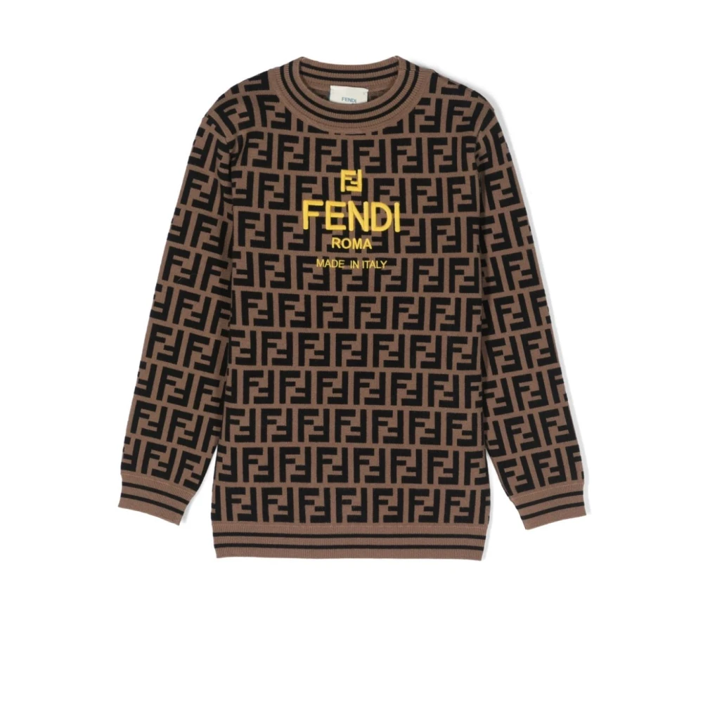 Fendi Barn Brun Tröja FF-Rand Mönster Brown, Pojke