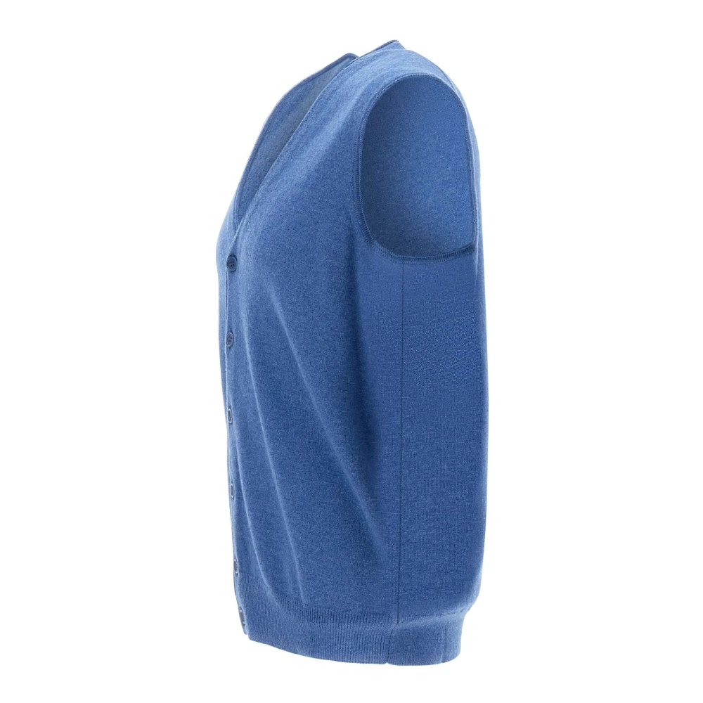 Kangra Blauwe Wollen Vest Mouwloos V-hals Blue Heren