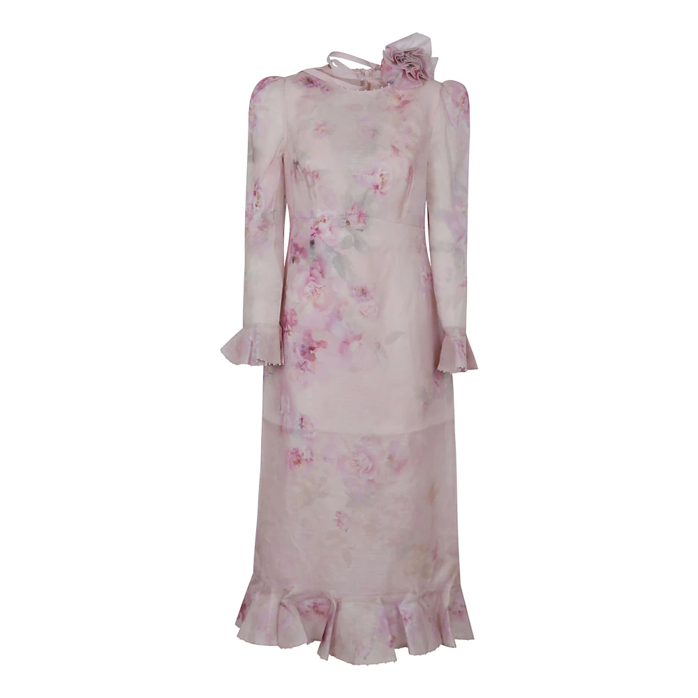 Zimmermann Roze & Paarse Linnen Zijden Jurk Pink Dames
