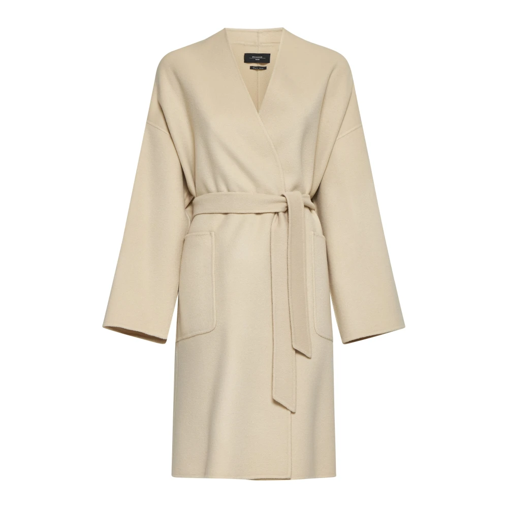 Max Mara Weekend Eris Zandkleurige Woljas met Ceintuur Beige Dames