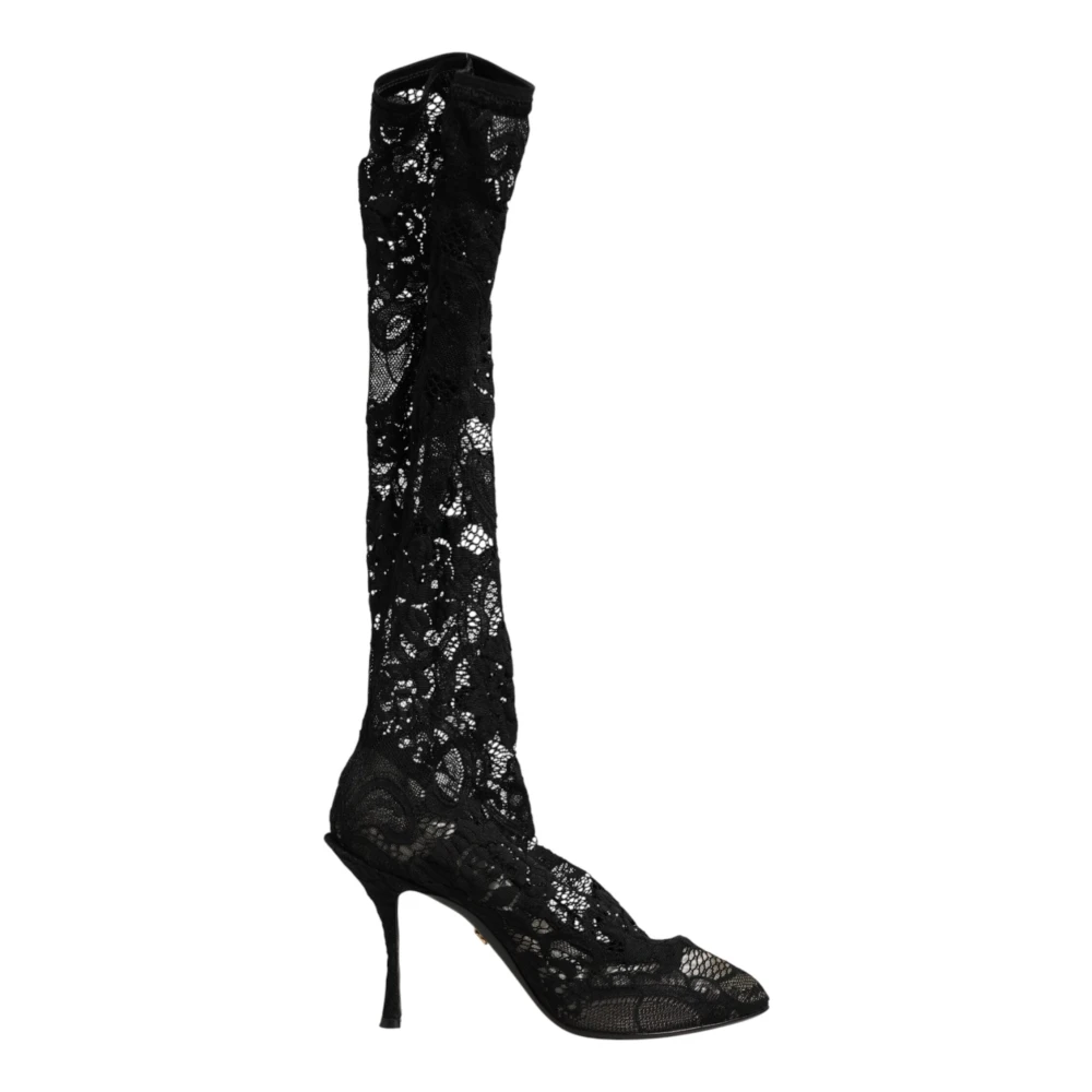 Dolce & Gabbana Femme Noir - Taormina Lace Sock Bottes - Chaussures - Taille: 37 1/2 Eu