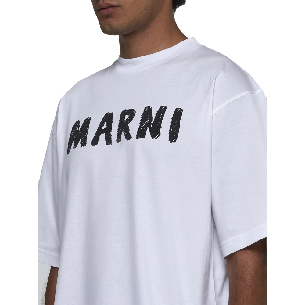 Marni Wit Logo Print Crew Neck T-shirt White Heren