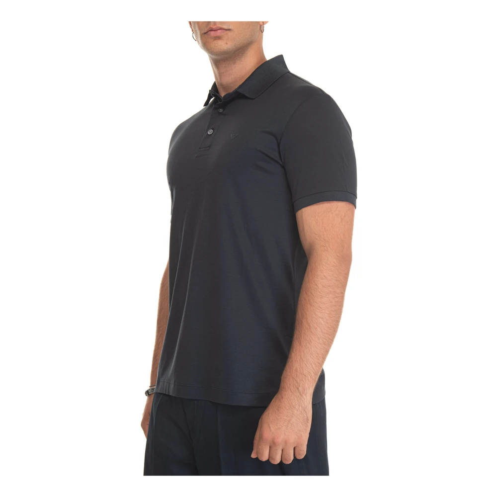 Emporio Armani Zachte stof poloshirt met adelaar logo Blue Heren