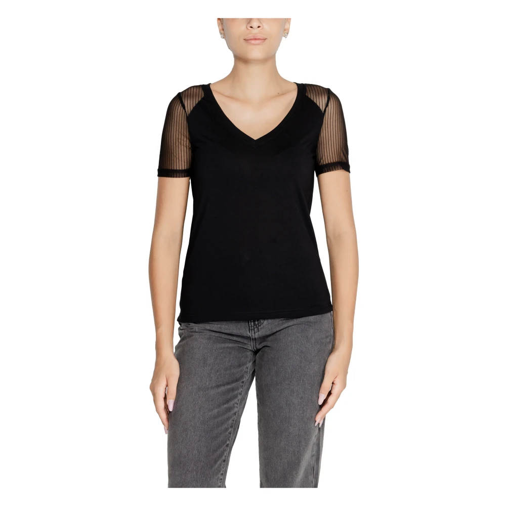 Jacqueline de Yong Gestreepte Mesh Top Herfst Winter Collectie Black Dames