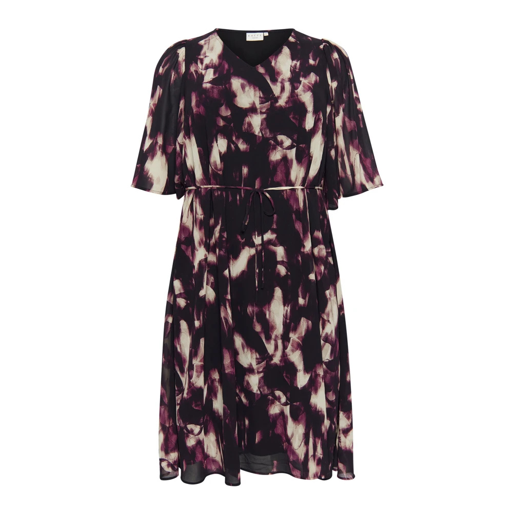 Kaffe Curve Paarse Wazige Grafische Jurk met Ruches Mouwen Purple Dames