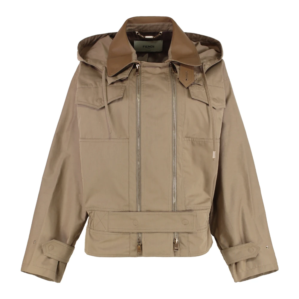 Fendi Women's Beige Light Jackets, Xs, Cotton Blouson