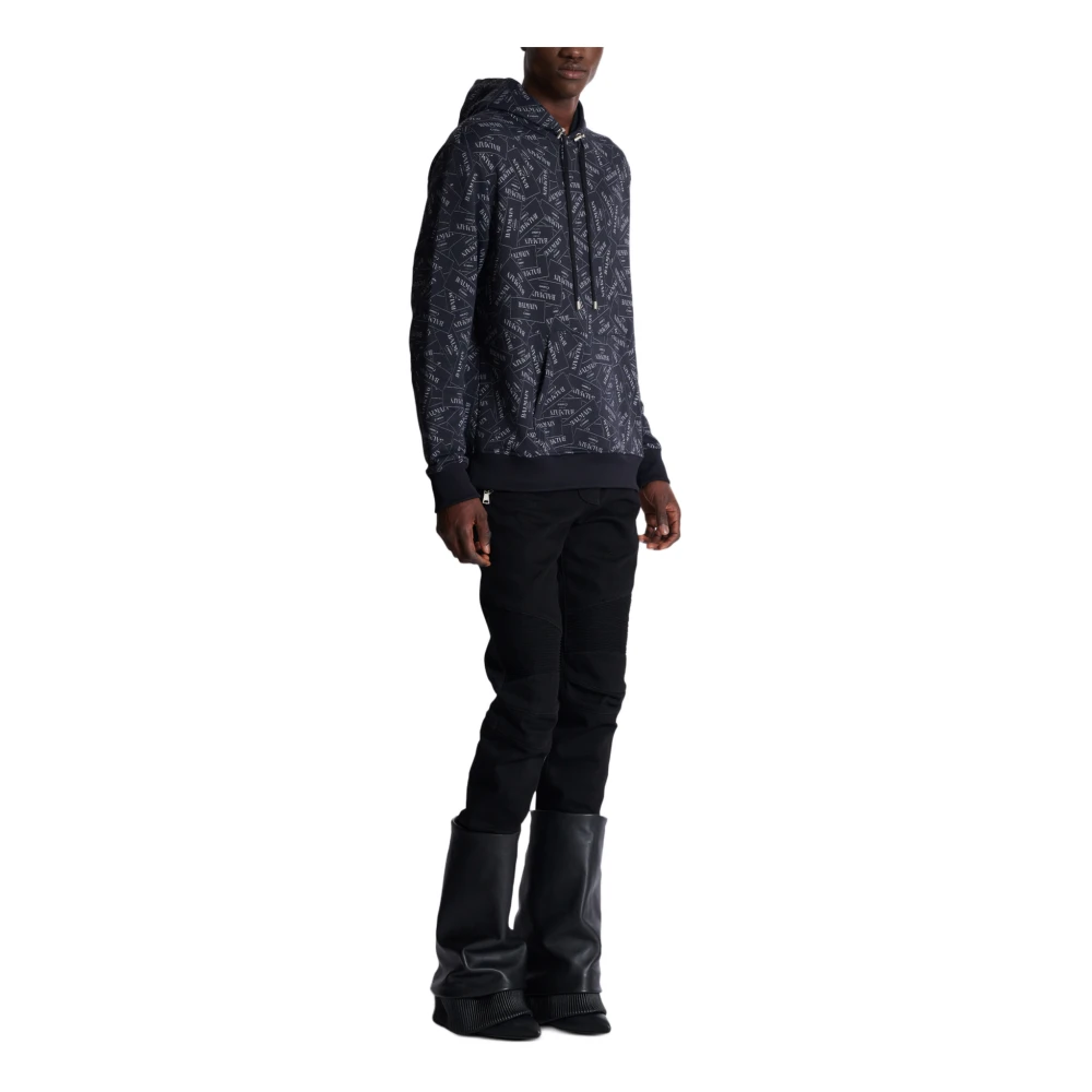Balmain Hoodie met all-over label print Black Heren
