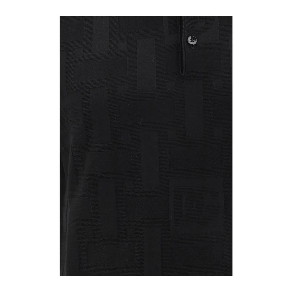 Dolce & Gabbana Zijden Polo Shirt met Jacquard Logo Black Heren