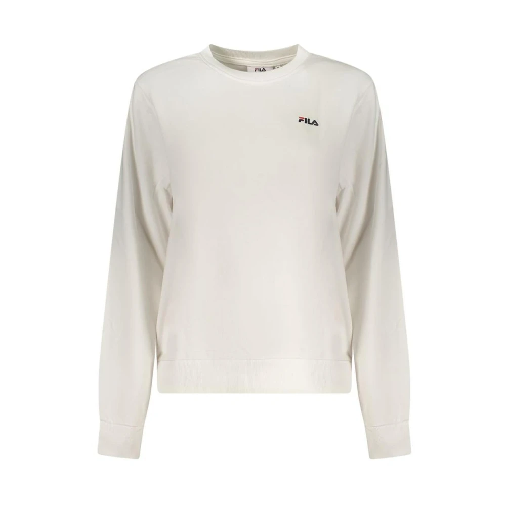 Fila Women's White Sweatshirts, M, Cotton Sweatshirt With Ribbed Hem And Cuffs