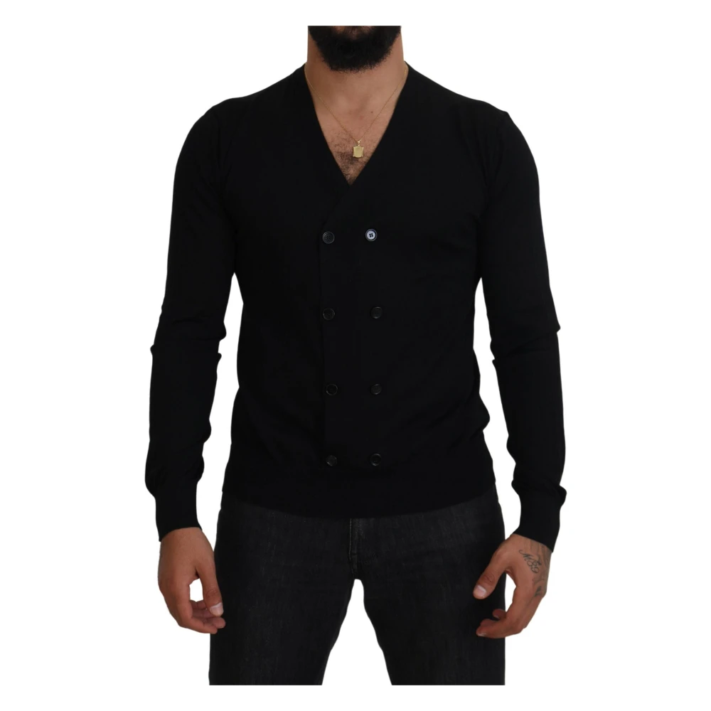 Dolce & Gabbana Men's Black Cardigans, L, Elegant Cashmere Cardigan Jumper