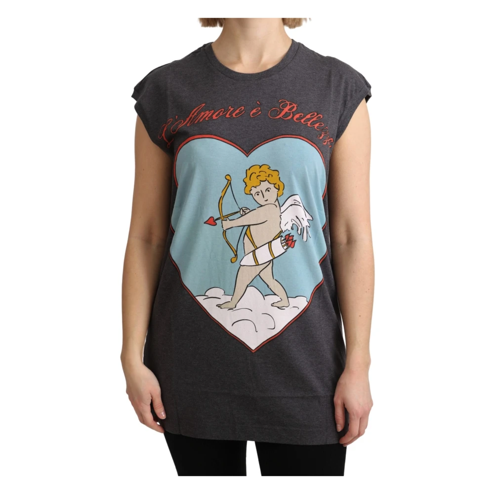 Dolce & Gabbana Women's Gray T-Shirts,, Cotton L`Amore Tank Top 3XS
