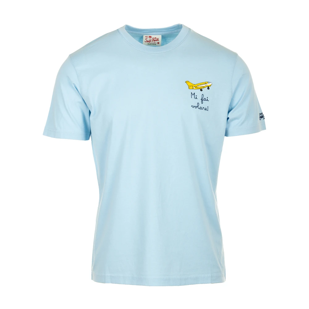 MC2 Saint Barth Geborduurde Lichtblauwe T-shirt en Polo Blue Heren