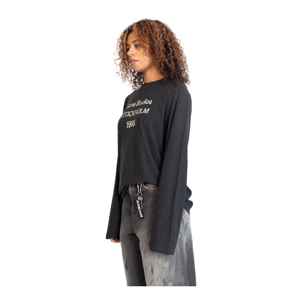 Acne Studios Relaxed Fit Logo T-shirt in Faded Black Dames