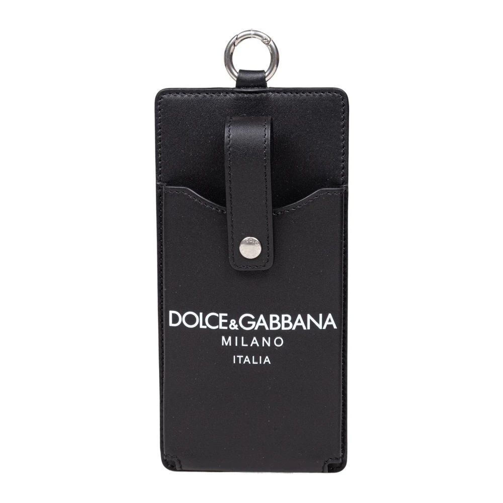 Dolce & Gabbana Zwarte leren telefoonhouder met logo Black Heren