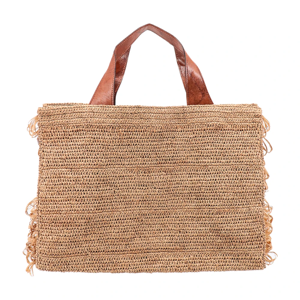 Ibeliv Rafia Handtas met Leren Handvatten Beige Dames
