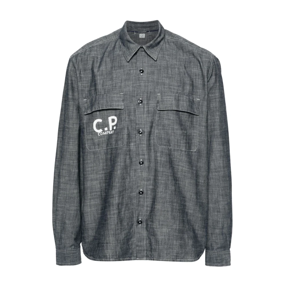 C.P. Company Blauw Chambray Overhemd met Contraststiksels Blue Heren