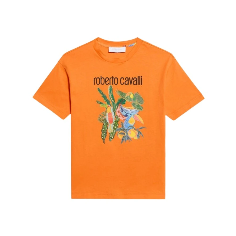 Roberto Cavalli Orange Tropical Print T-Shirt - Male - Kids Short Sleeve T-Shirts - 8 Y - Kids