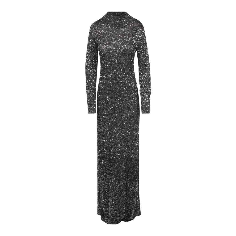 Jucca Lange Paillettenjurk Hoge Hals Slim Fit Black Dames