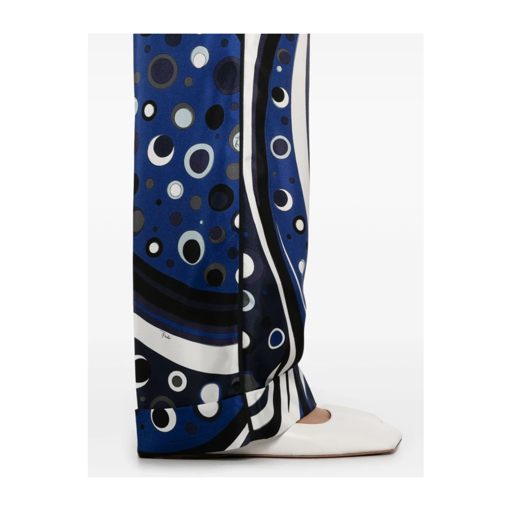 EMILIO PUCCI Blauwe Fontane Print Zijden Broek Multicolor Dames