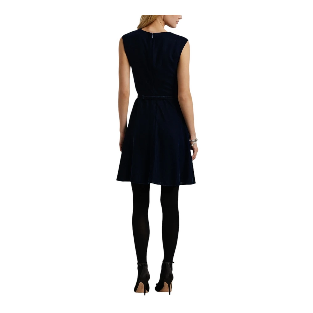 Ralph Lauren Blauwe Velvet Fit-and-Flare Jurk Blue Dames