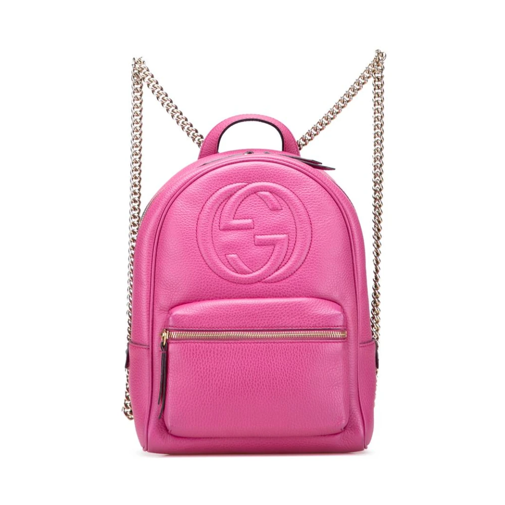 Gucci Vintage Women's Pink Pre-Owned Leather Backpack With Chain Straps