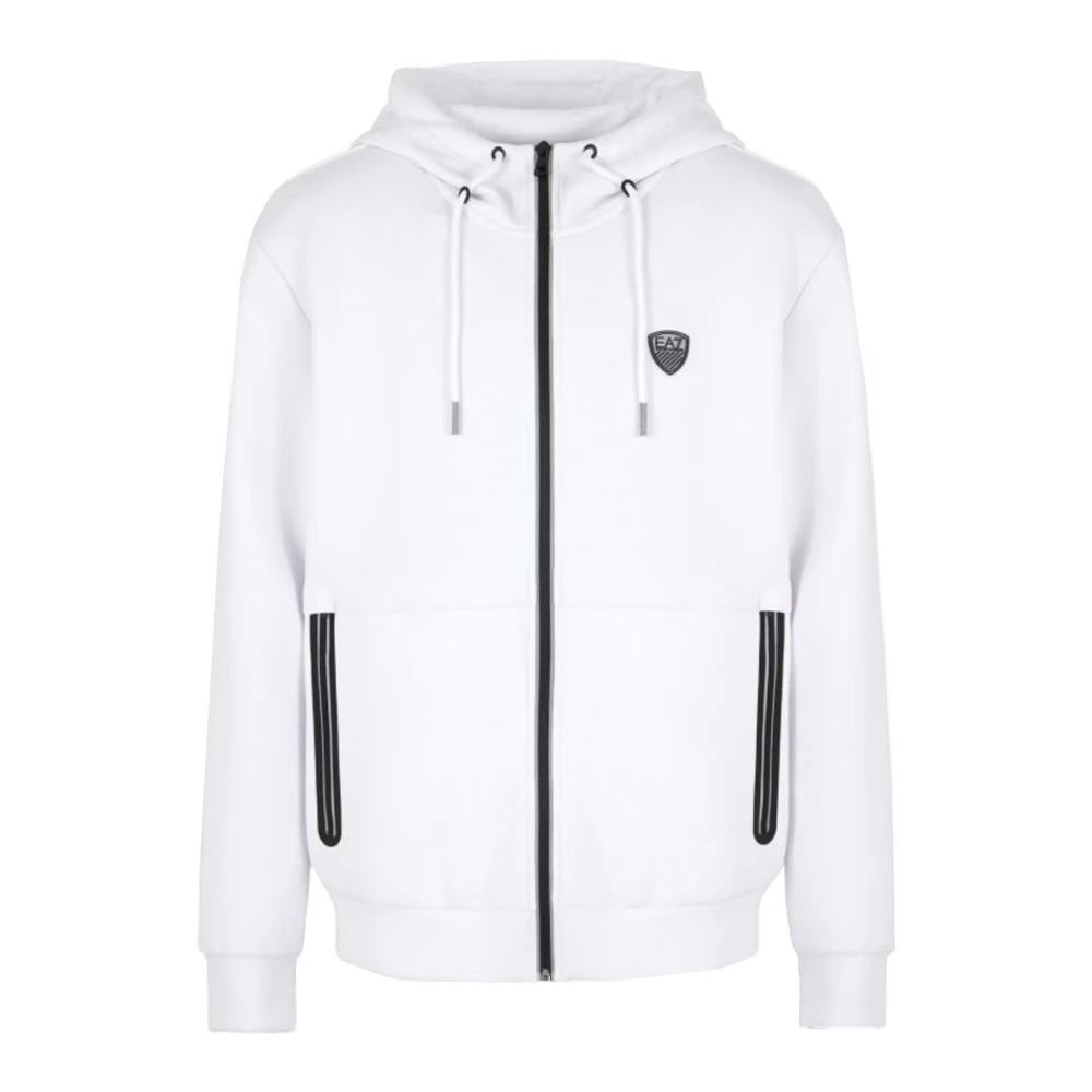 Emporio Armani Ea7 Men's White Zip-Through Hooded Sweatshirt