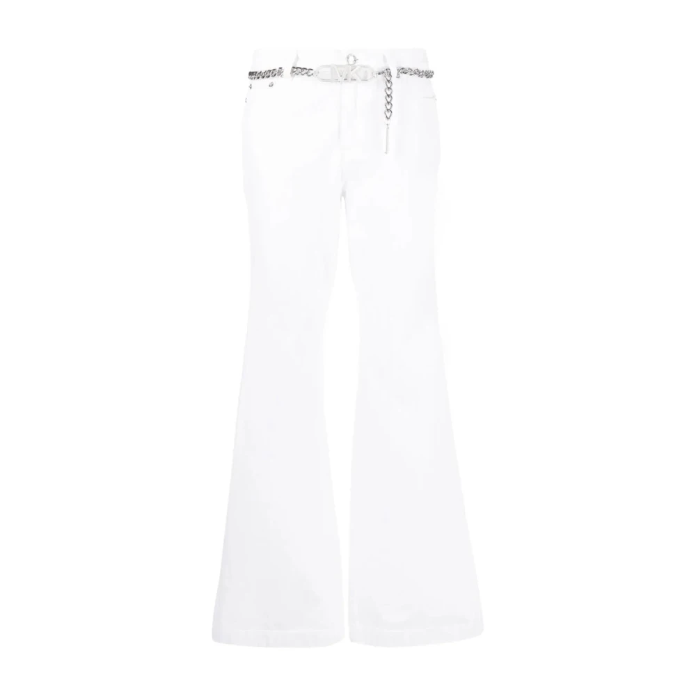 Michael Kors Women's White Flare Jeans, 2XS, Flare Chain Belt Denim Jeans
