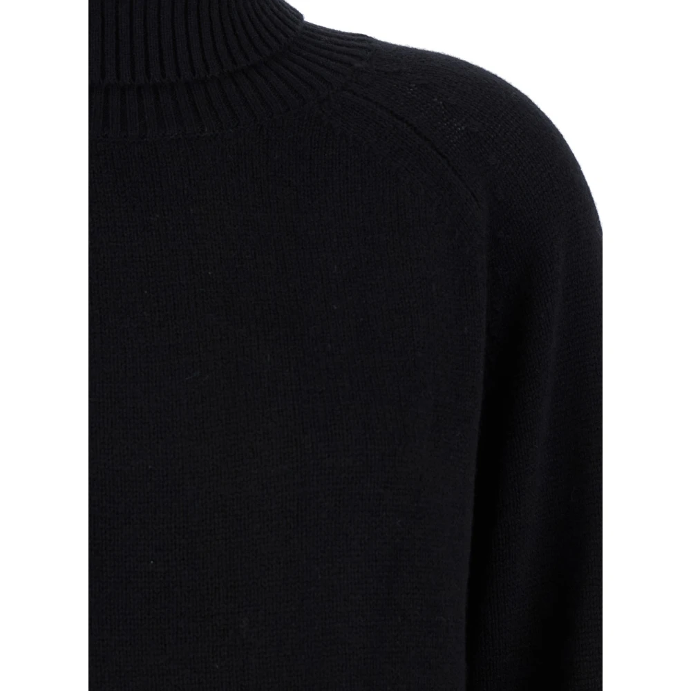 Plain Units Zwarte Kasjmier Trui Hoge Hals Geribbeld Black Dames