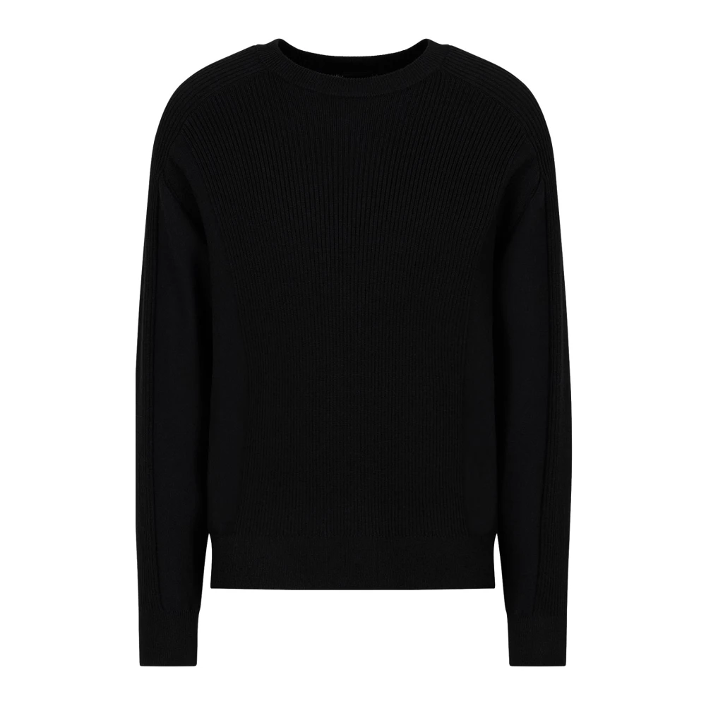 Armani Exchange Zwarte Organische Geribbelde Crewneck Sweater Black Heren