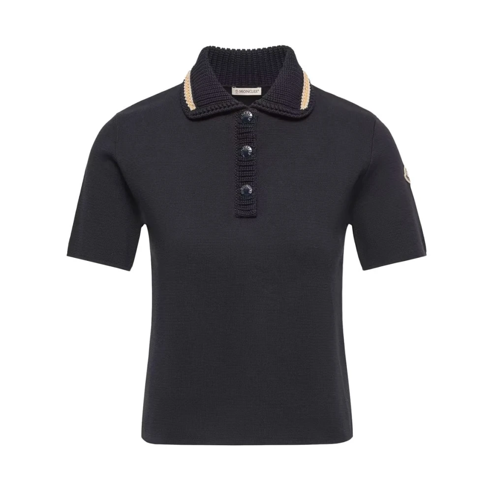 Moncler Blue Polo Shirts, Female, L, Knitted Polo Shirt