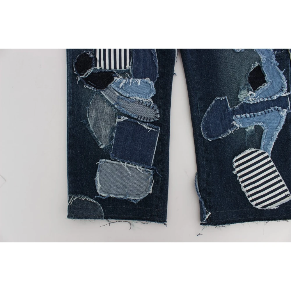 Dolce & Gabbana Blauwe Patchwork Jeans Shorts Black Dames