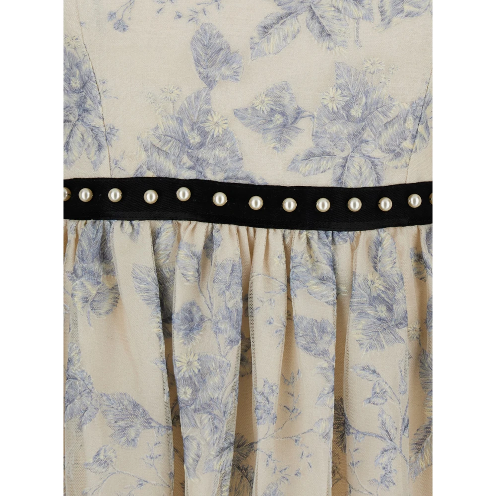 Agua by Agua Bendita Blauwe Bloemen Bardot Hals Linnen Jurk Multicolor Dames