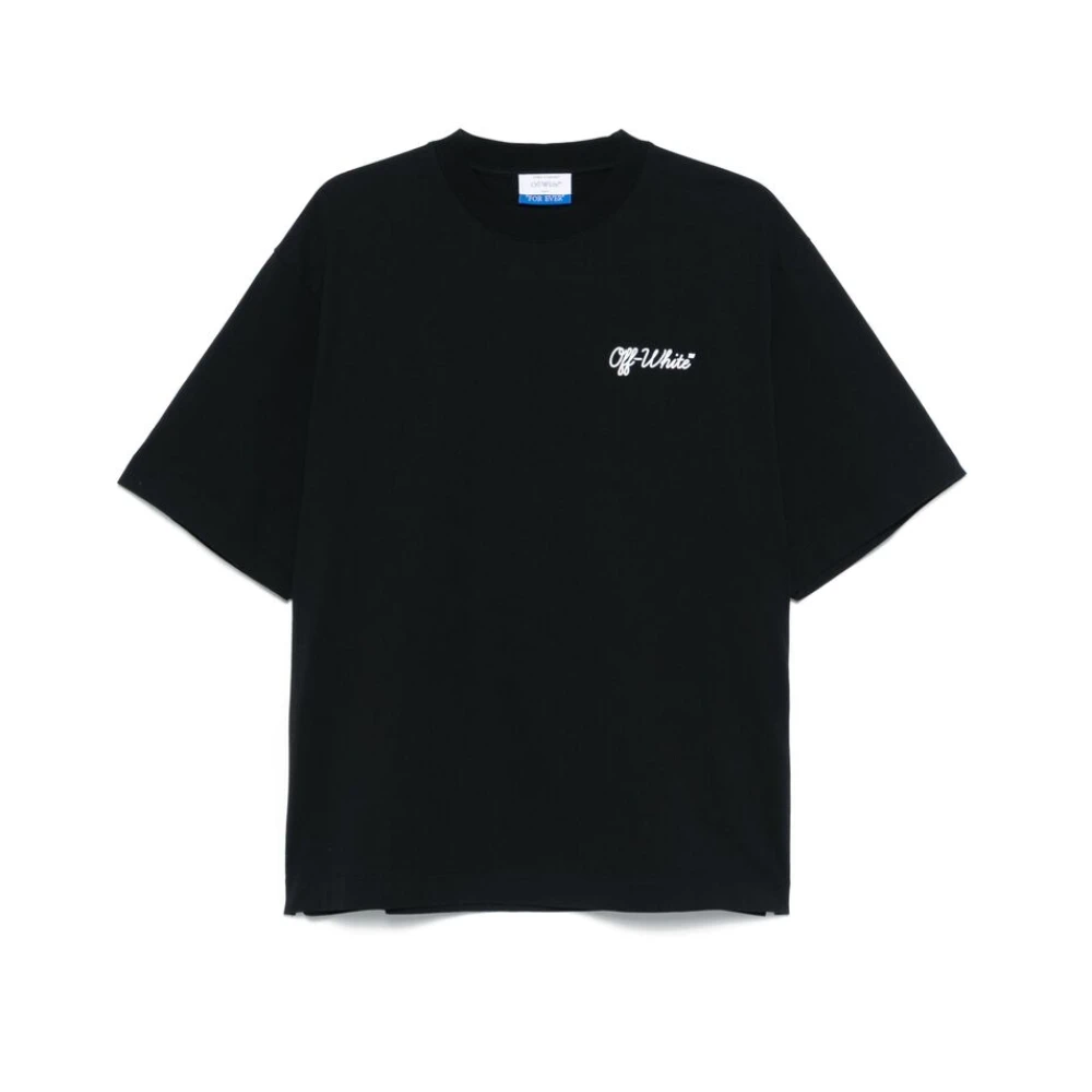 Off White Zwart Logo Print Crew Neck T-shirt Black Heren