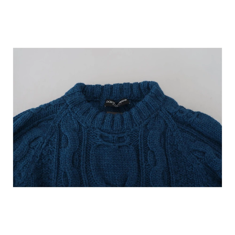 Dolce & Gabbana Blauwe Gebreide Wol Alpaca Pullover Trui Blue Heren