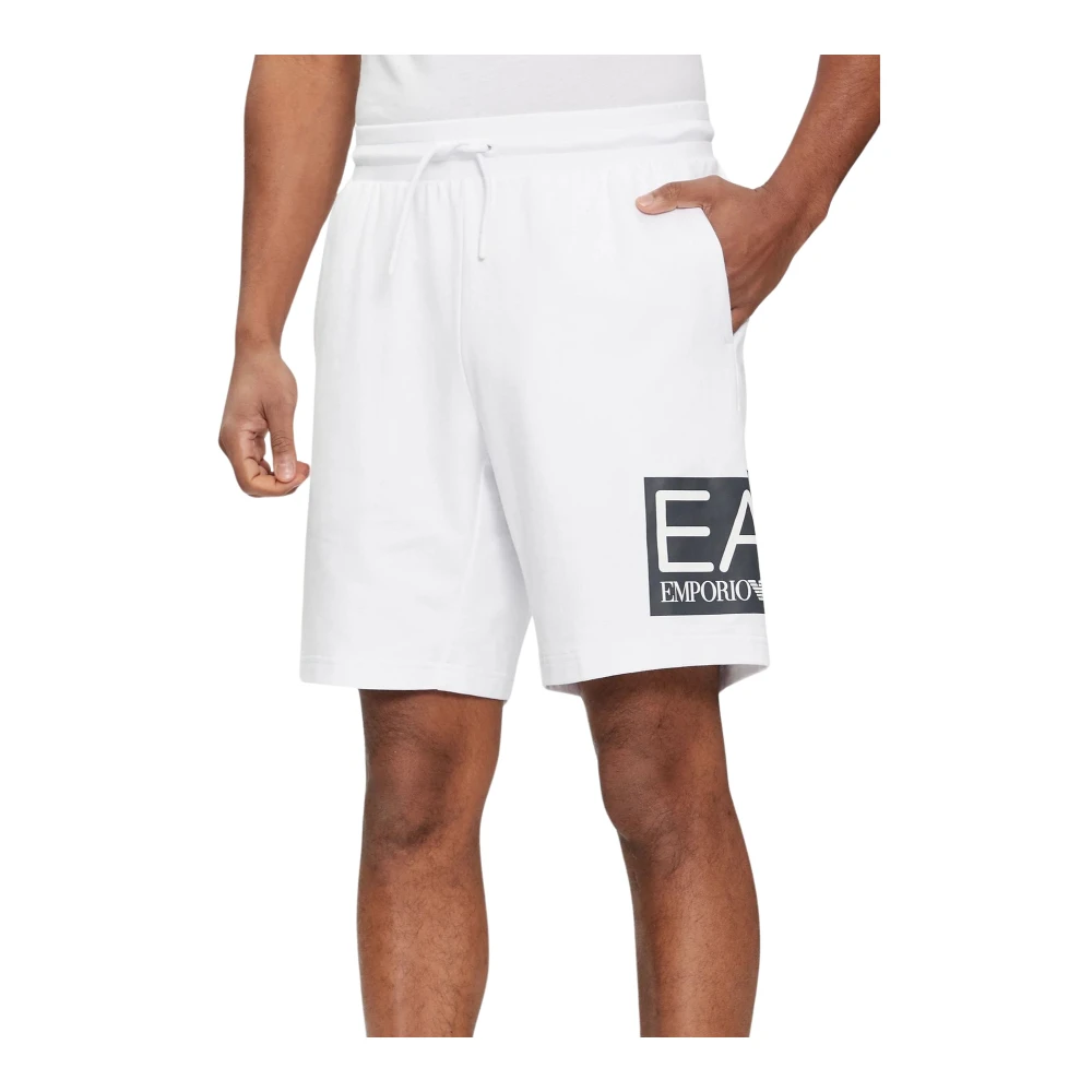 Emporio Armani EA7 Kanten Katoenmix Shorts White Heren