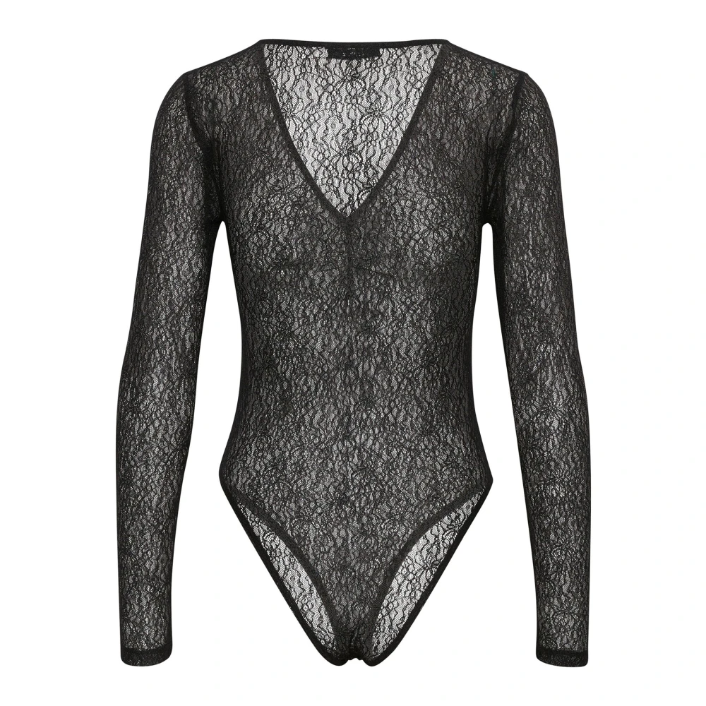 Gestuz Zwarte bodystocking met V-hals Black Dames