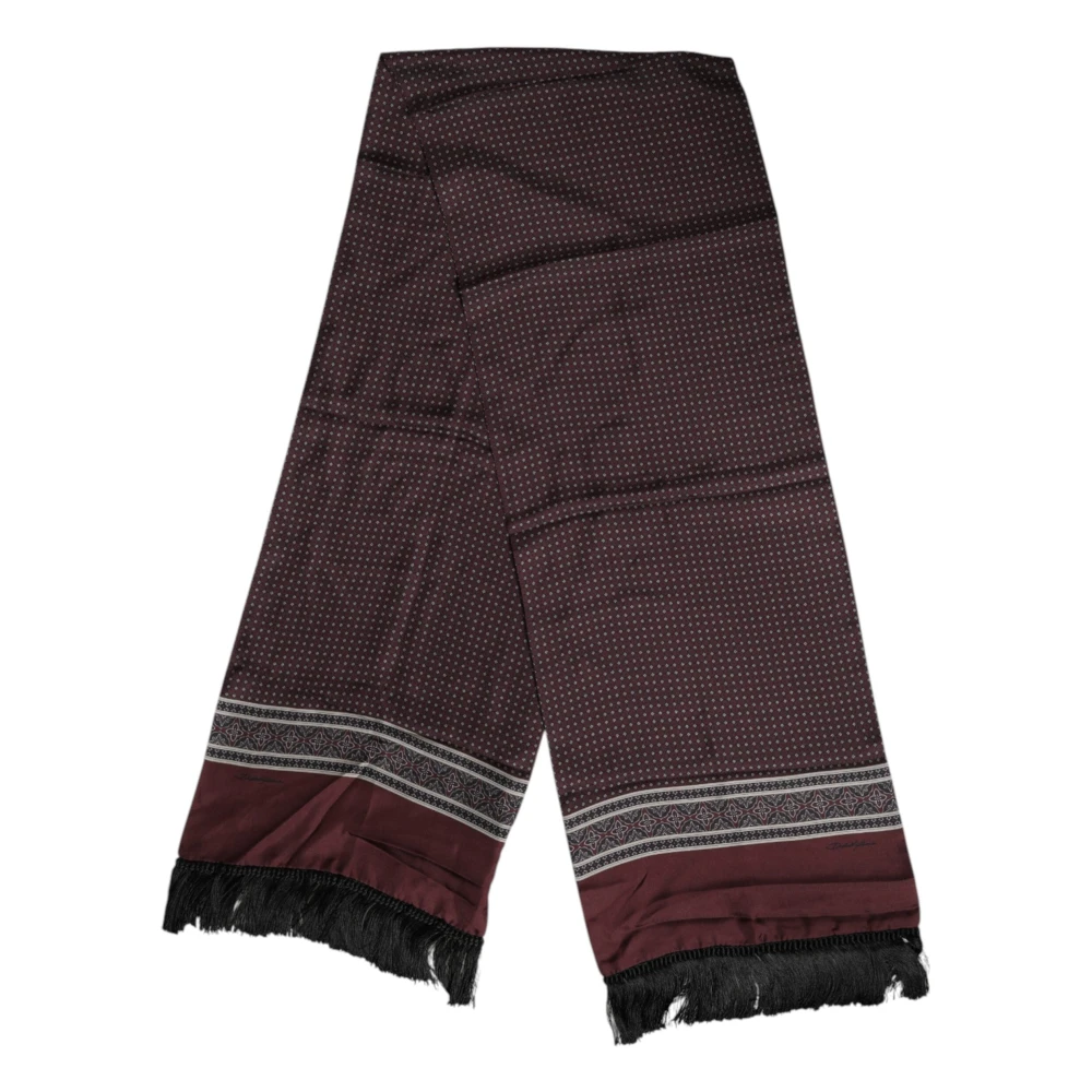 Dolce & Gabbana Unisex Maroon Dotted Silk Fringes Foulard Scarf
