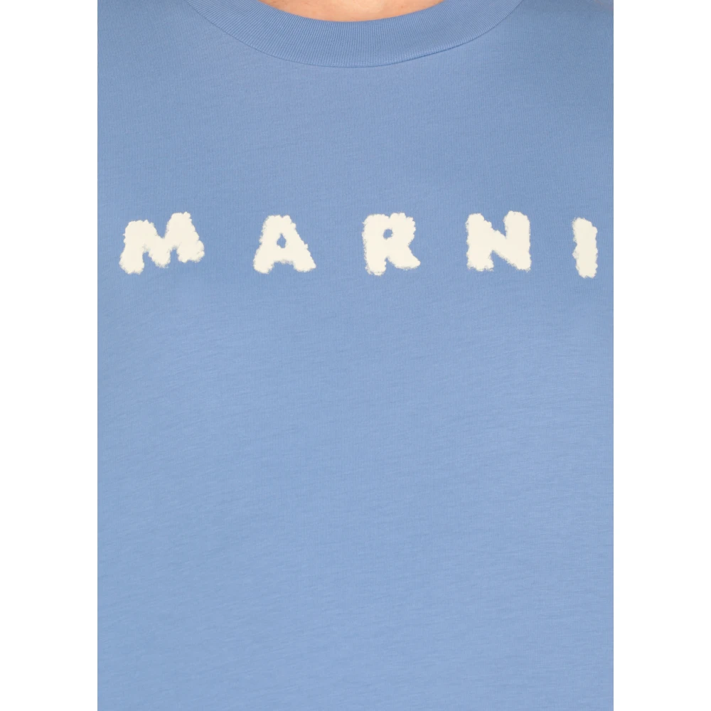 Marni Blauw Katoenen T-shirt met Logo Blue Dames
