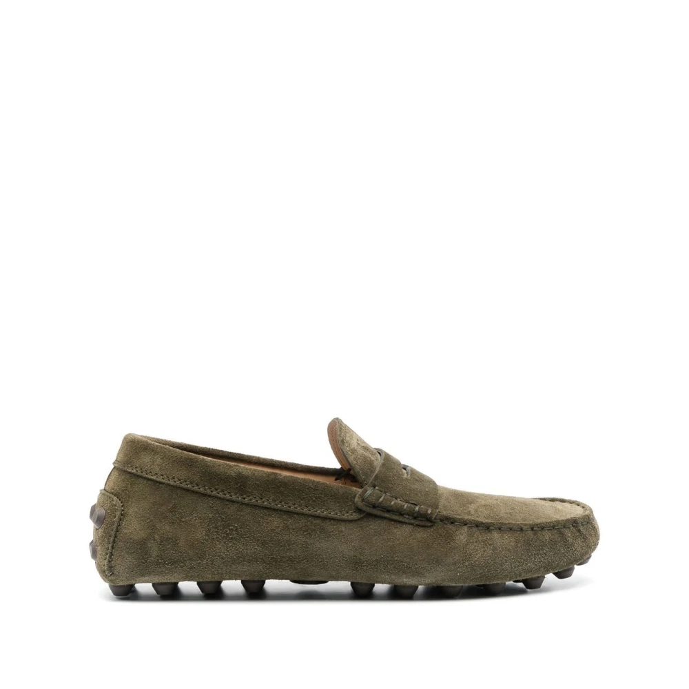Tod's Men's Green Khaki Suede Loafers With Gommino Sole