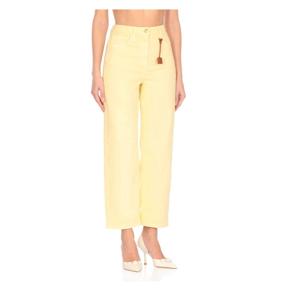 Elisabetta Franchi Gele katoenen jeans met riemlussen Yellow Dames
