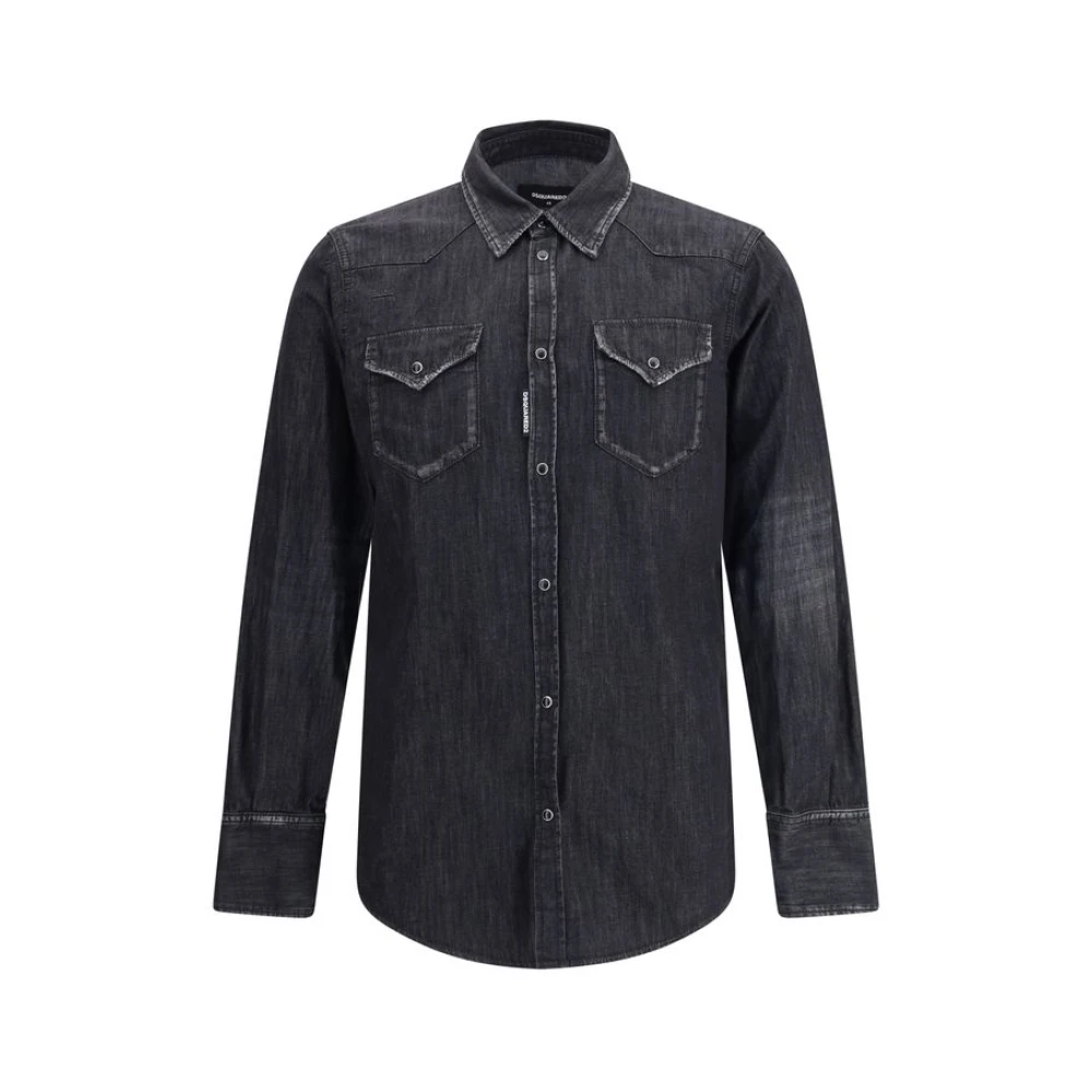 Dsquared2 Black Classic Western Shirt With A Twist - Male - Denim Shirts - L - Shirts
