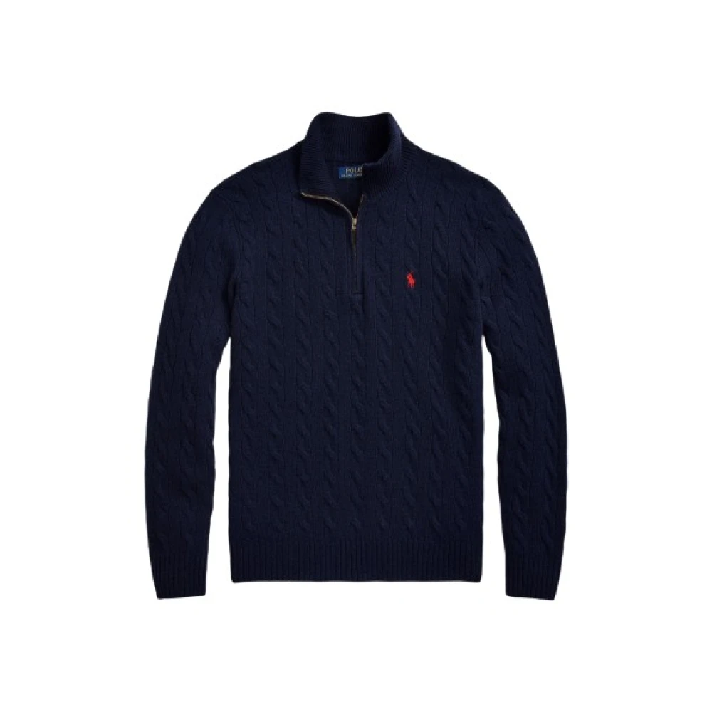 Polo Ralph Lauren Twisted Wool en Cashmere Half-Zip Sweater Blue Heren