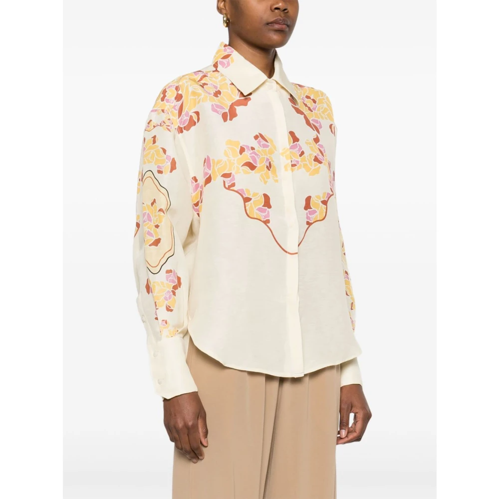 Raquel Diniz Bahia Flared Linnen Shirt Ivoor Print Multicolor Dames