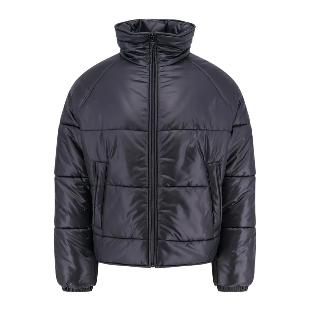 Saint Laurent Gewatteerde nylon jas met verborgen capuchon Black Heren