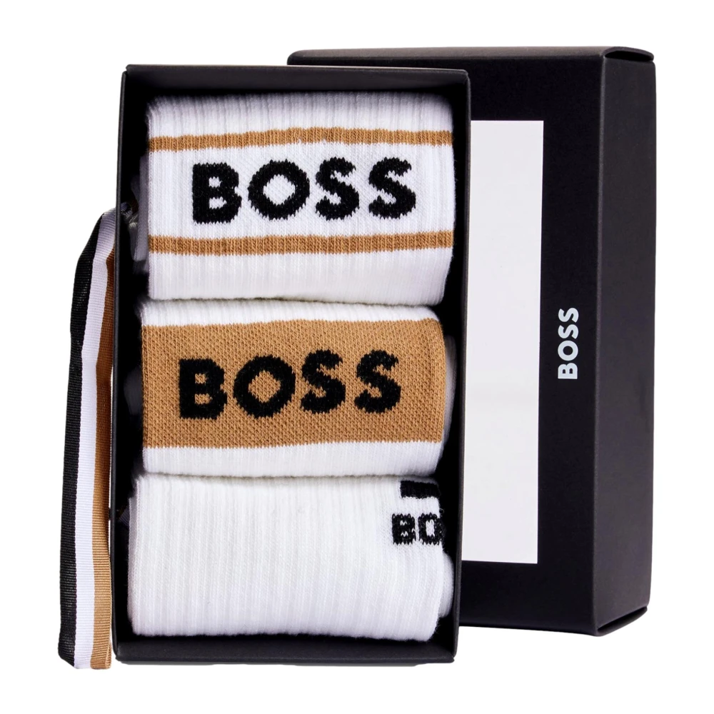 Hugo Boss Korte Geribbelde Enkelsokken 3-Pack White Heren