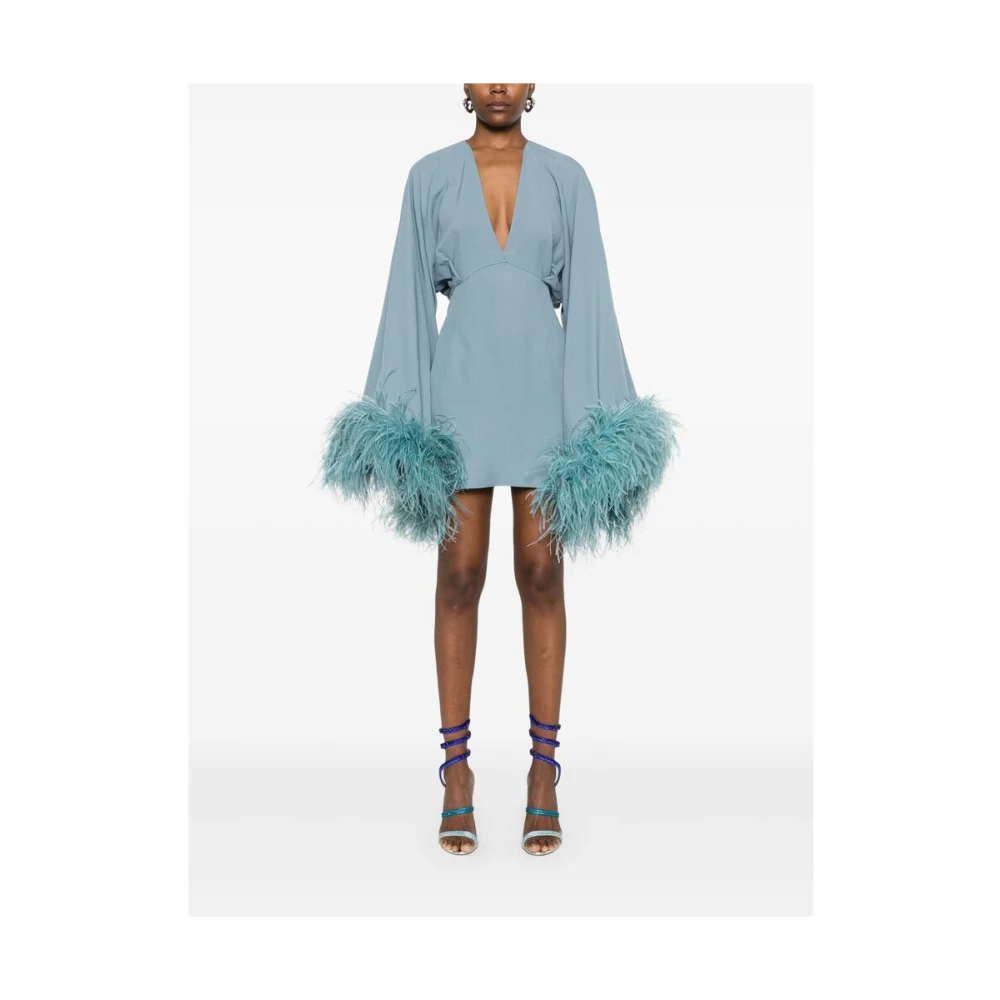 Taller Marmo Blauwe Crepe V-Hals Jurk met Veer Trim Blue Dames